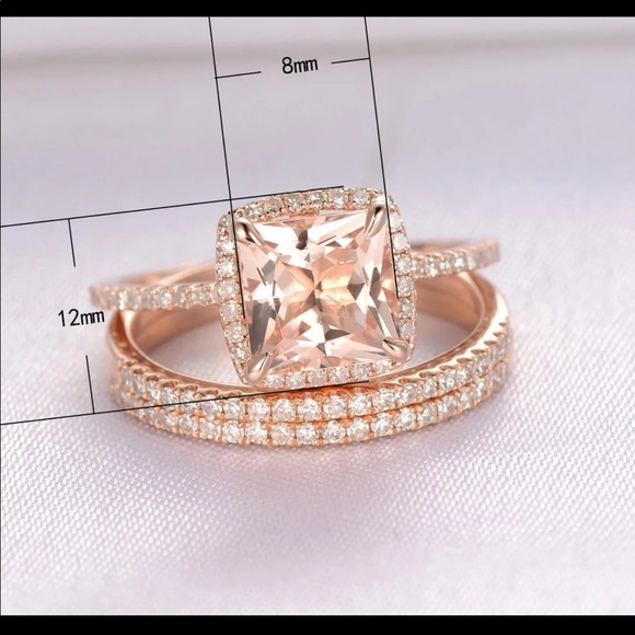 *NEW*3 Pieces Set Rose Gold Zircon Wedding Ring - Picture 6 of 6